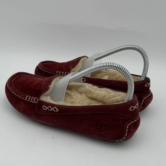 UGG Burgundy Suede Moccasin Slippers Size 7 - Picture 6 of 14